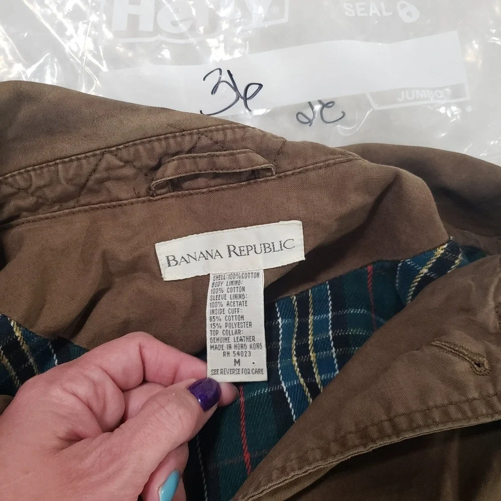 Banana Republic Military Jacket Mens Brown M Lined Leather Collar Outdoor‎ Chore